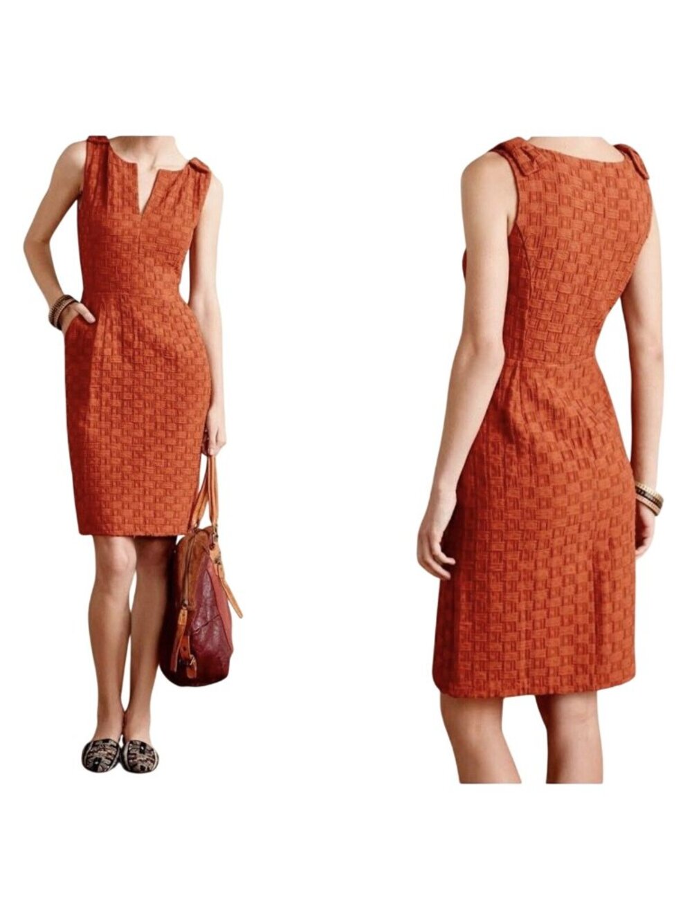Anthropologie Tabitha Women's Sleeveless Basket Weave Orange Dress Size 2 Boho